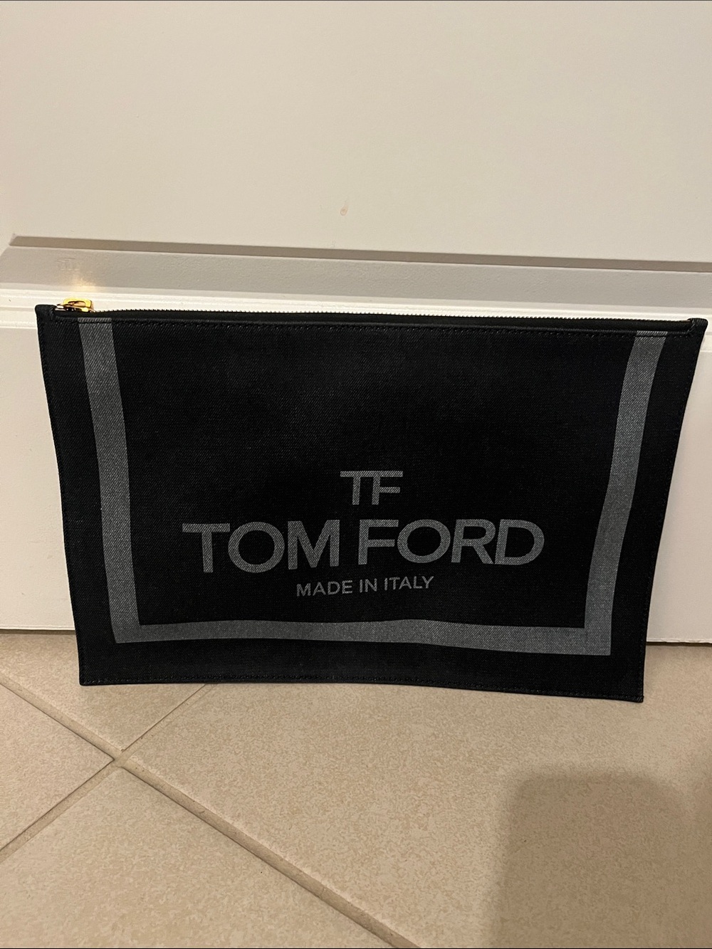 Tom Ford Black Canvas Logo Clutch/Pouch with Gray Print  *Authentic